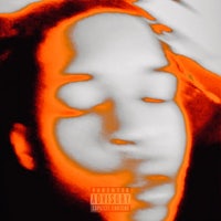 an orange and black image of a person's face
